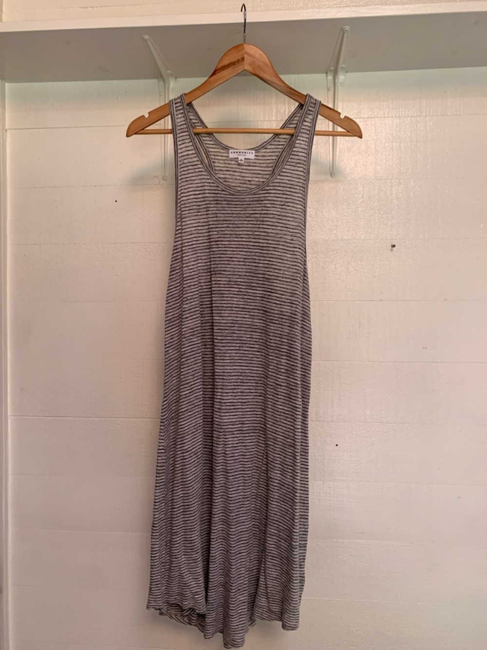 Aritzia Striped Gray Sleeveless Midi Dress